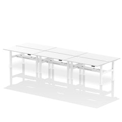 Dynamic Air Back-to-Back W1600 x D800mm Height Adjustable Sit Stand 6 Person Bench Desk With Cable Ports White Finish White Frame - HA02494 DD
