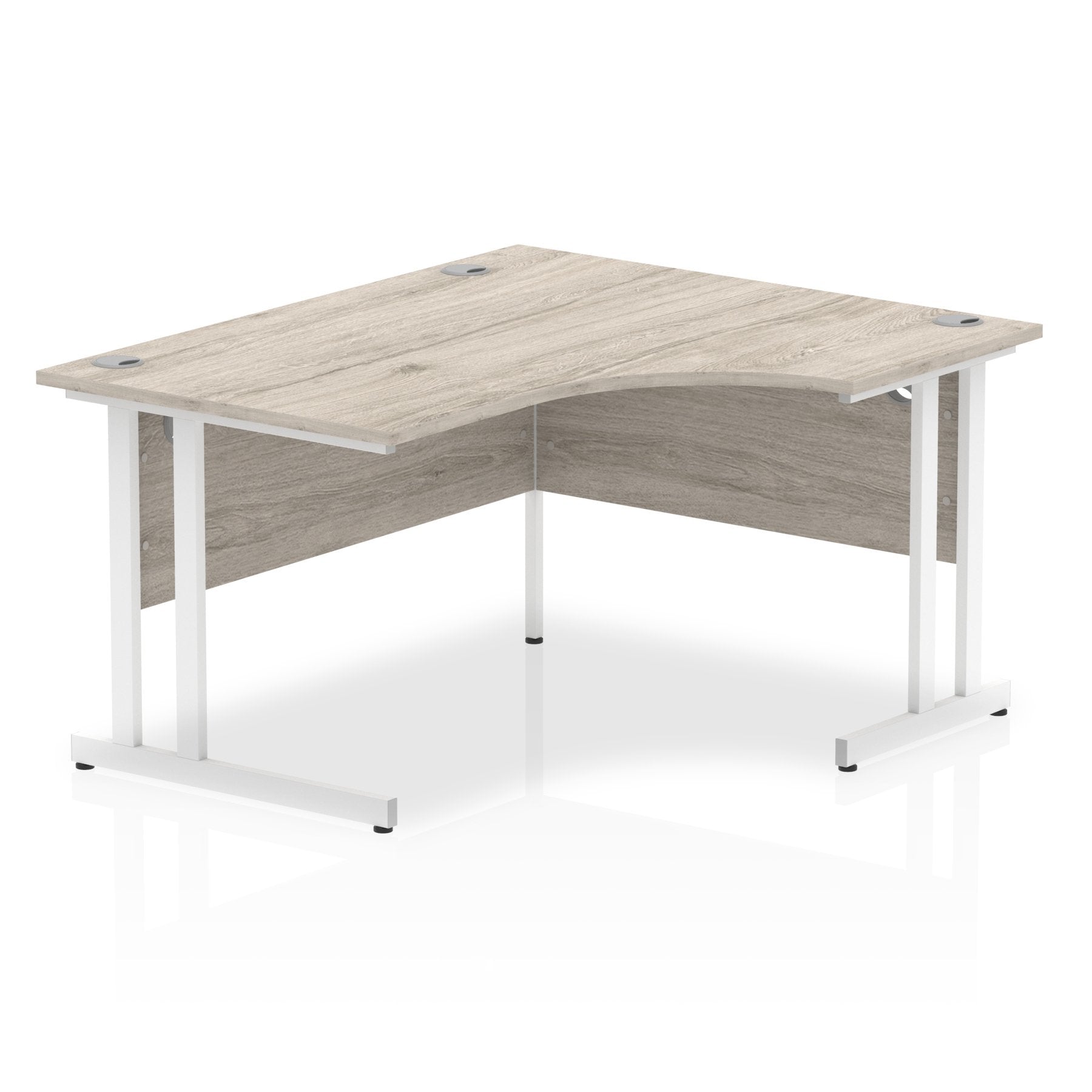 Impulse 1400mm Right Crescent Desk Grey Oak Top White Cantilever Leg I003837 DD