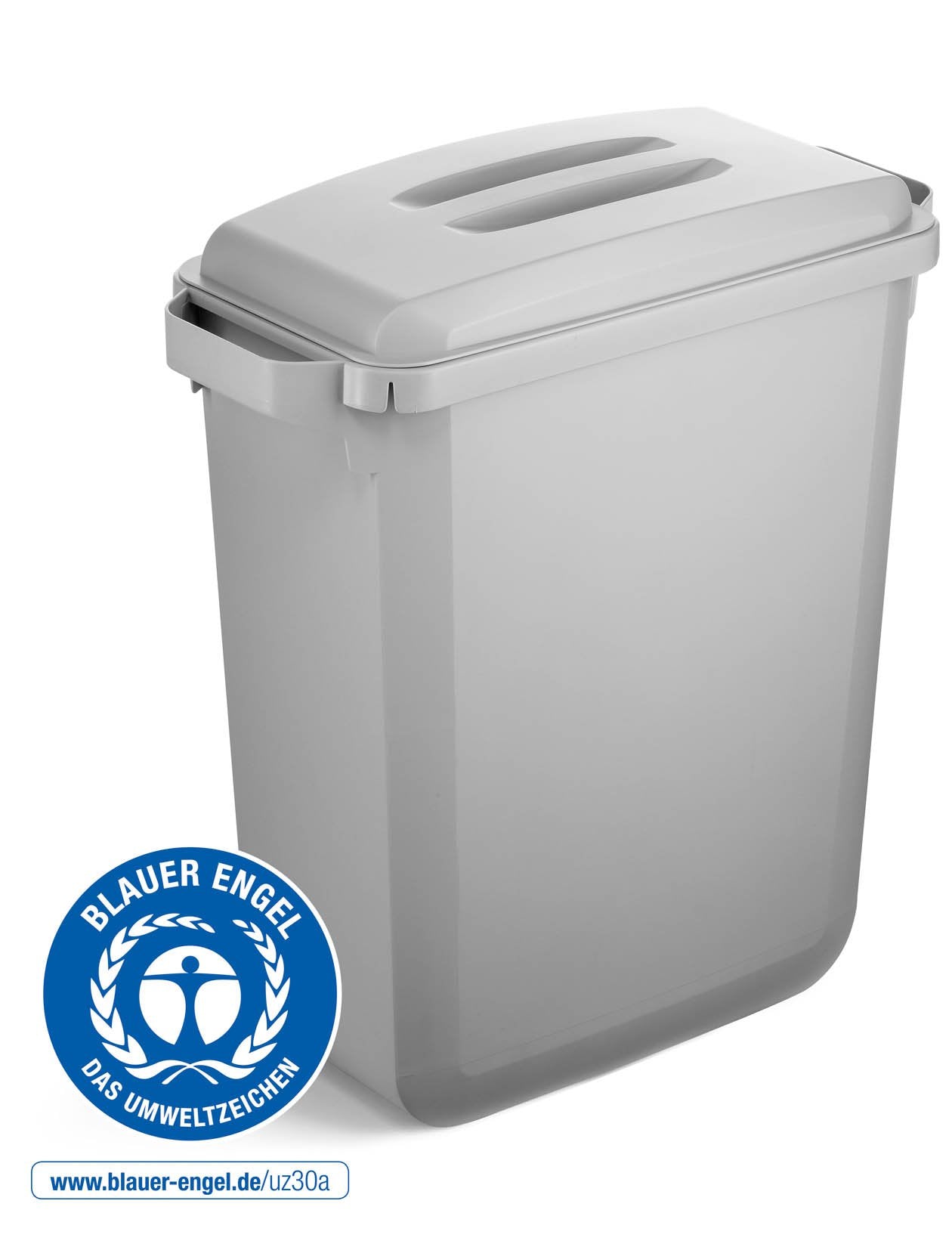 Durable DURABIN ECO 80% Recycled Plastic Waste Recycling Bin 60 Litre Rectangular Grey with Grey ECO Lid - VEH2022050 DD