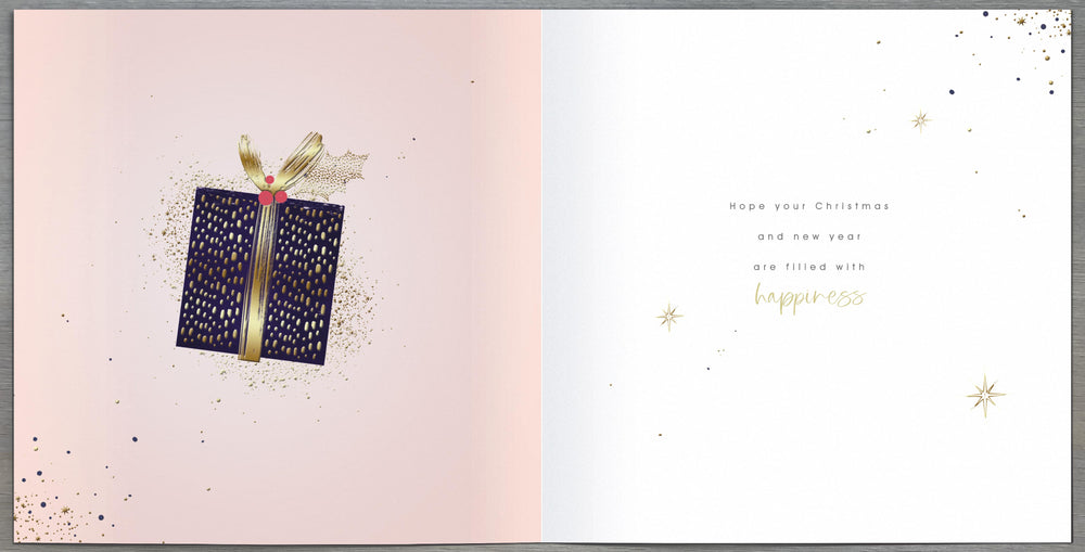 Midnight Lustre Sister Christmas Card – Wine Glass & Present Festive Design