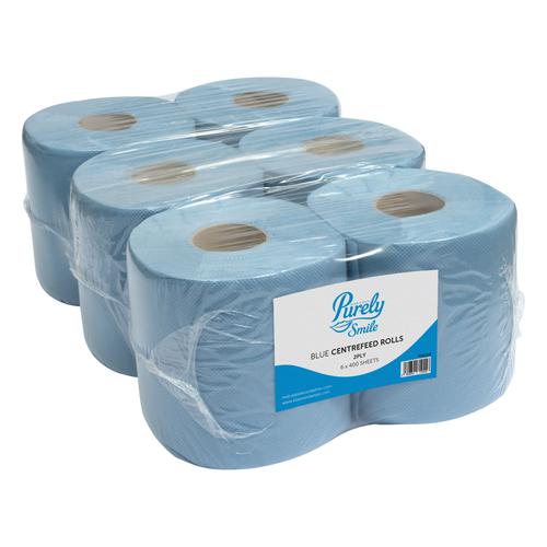 Purely Smile Centrefeed Roll 2Ply 100M Blue (Pack 6)