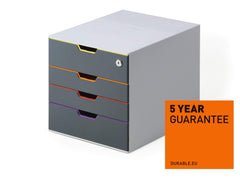 Durable VARICOLOR 4 SAFE Lockable Drawer Unit Desktop Drawer Set with 4 Colour Coded Drawers and Label Inserts - 760627