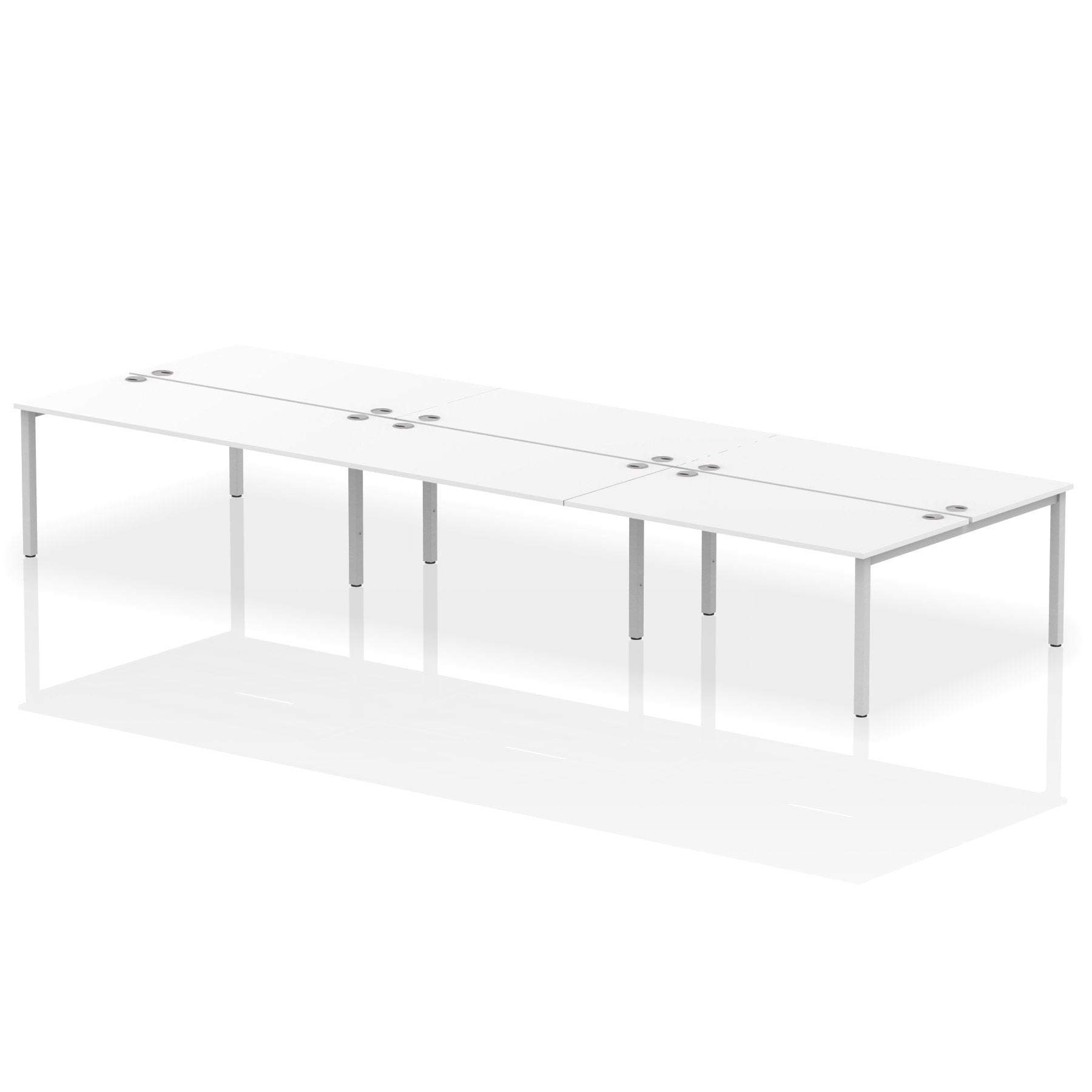 Impulse Back-to-Back 6 Person Bench Desk W1600 x D1600 x H730mm With Cable Ports White Finish Silver Frame - IB00201 DD