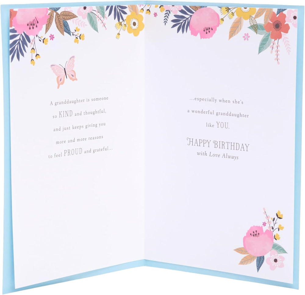 UK Greetings | Birthday Card for Granddaughter | Happy Birthday Gifts | Her, Girls, Women | Blue & Floral Design | With Envelope | 155 x 235 mm