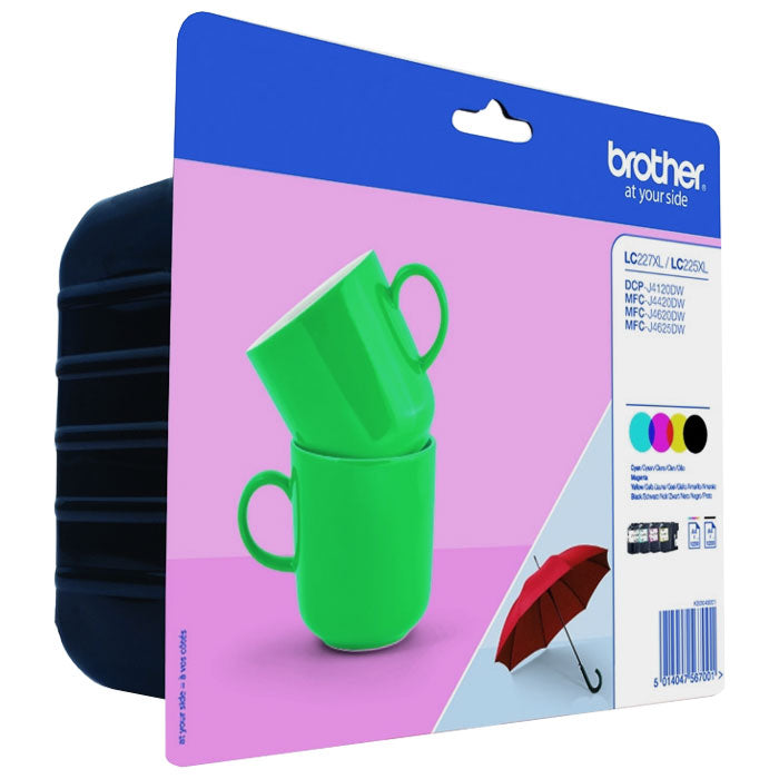 Brother Black Cyan Magenta Yellow High Capacity Ink Cartridge Multipack 25ml + 3 x 12ml (Pack 4) - LC227XLVALBP