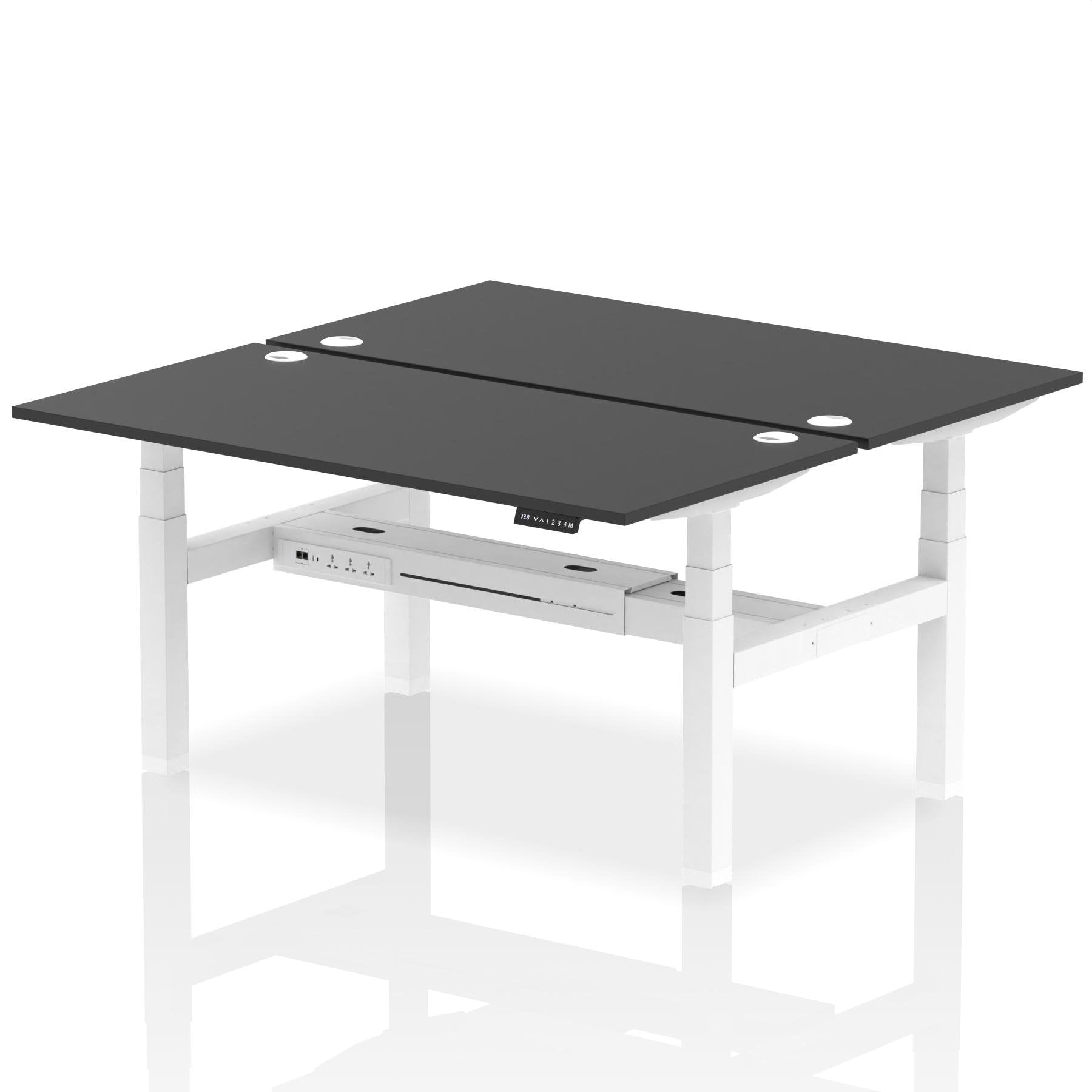 Dynamic Air Back-to-Back W1600 x D800mm Height Adjustable Sit Stand 2 Person Bench Desk With Cable Ports Black Finish White Frame - HA02956 DD