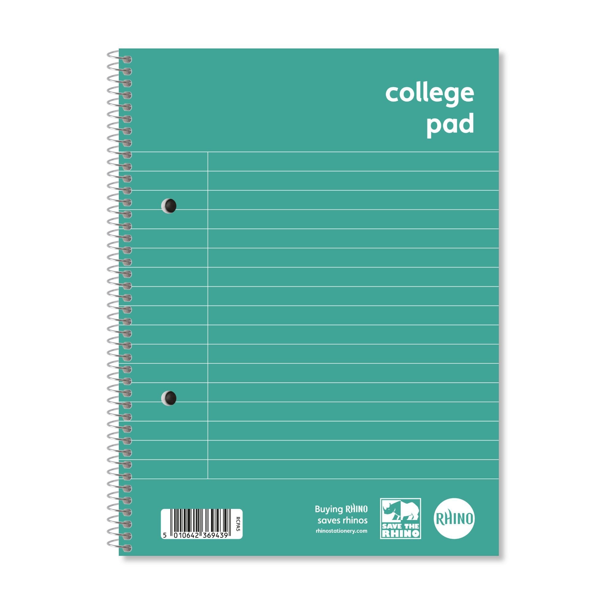 Rhino A5+ College Pad 140 Page Feint Ruled 8mm With Margin (Pack 10) - RCPA5C-8 DD
