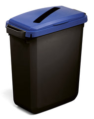 Durable DURABIN ECO 80% Recycled Plastic Waste Recycling Bin 60 Litre Rectangular Black with Blue Hinged Lid with Rectangular Slot - VEH2023027 DD