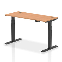 Dynamic Air 1400 x 600mm Height Adjustable Desk Oak Top Cable Ports Black Leg HA01242 DD