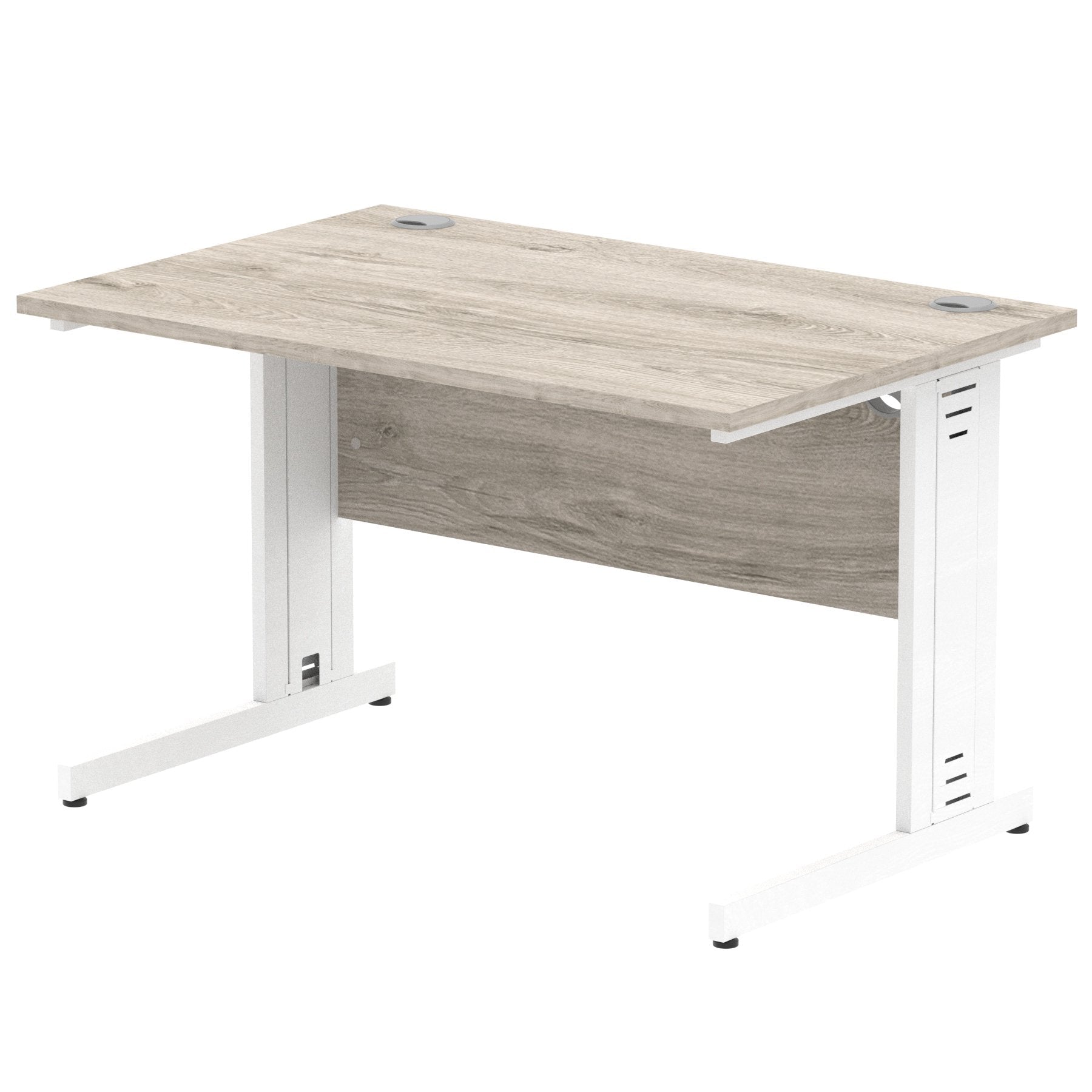 Impulse 1200 x 800mm Straight Desk Grey Oak Top White Cable Managed Leg I003101 DD