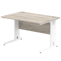 Impulse 1200 x 800mm Straight Desk Grey Oak Top White Cable Managed Leg I003101 DD