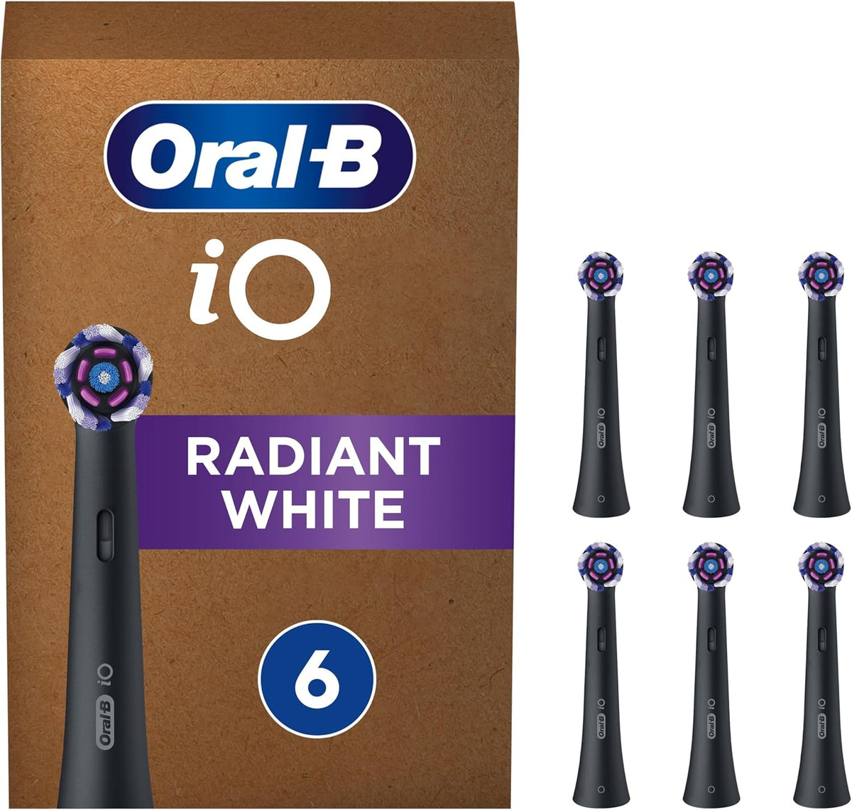 Oral-B iO Radiant White Replacement Brush Heads – Black, 6 Pack