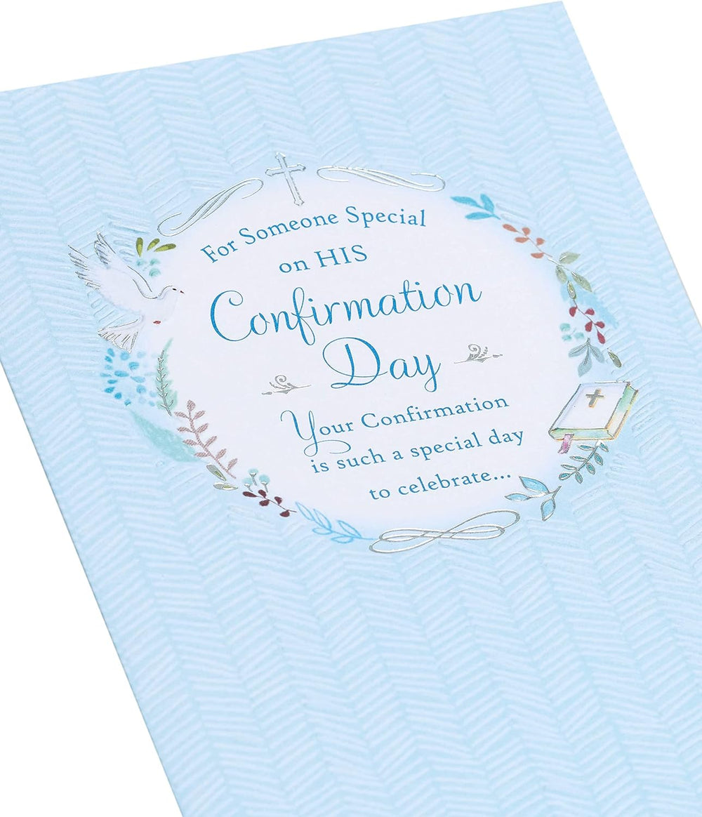 Baby Blue Design Confirmation Card For Boy