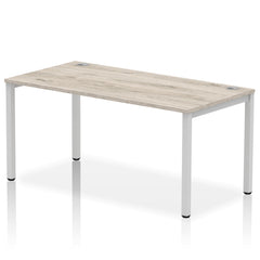 Impulse Single Row Bench Desk W1600 x D800 x H730mm Grey Oak Finish Silver Frame - IB00269 DD