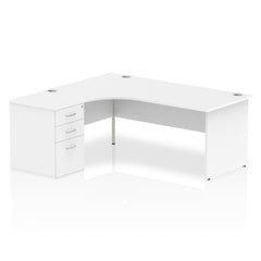 Dynamic Impulse 1800mm Left Crescent Desk White Top Panel End Leg Workstation 600mm Deep Desk High Pedestal Bundle I000590 DD