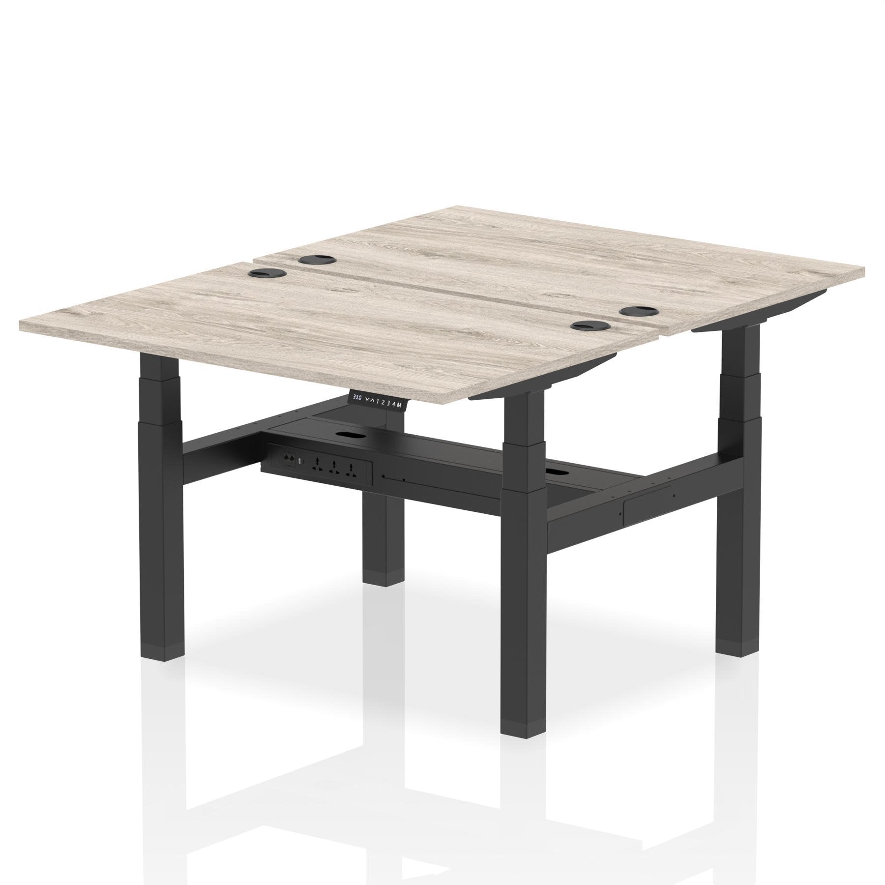 Dynamic Air Back-to-Back W1200 x D800mm Height Adjustable Sit Stand 2 Person Bench Desk With Cable Ports Grey Oak Finish Black Frame - HA01650 DD