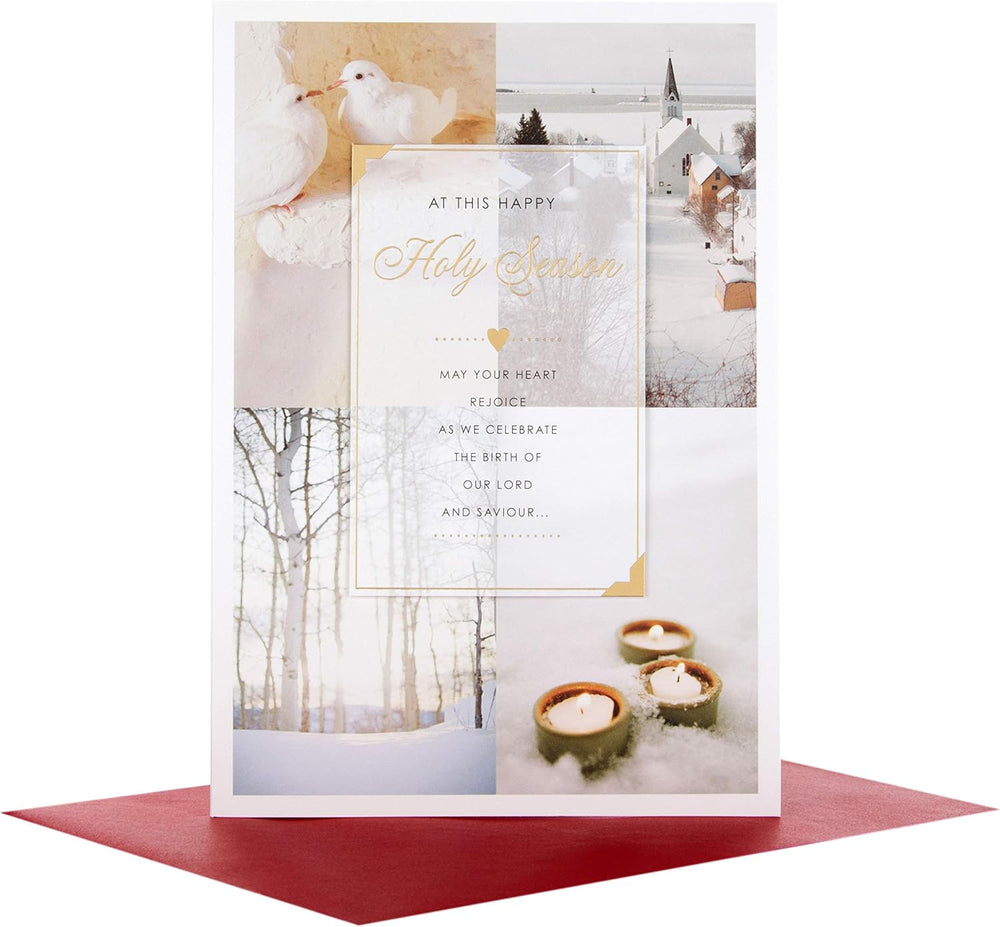 Holy Season Christmas Greeting Card with Rejoice and Celebrate Religious Design
