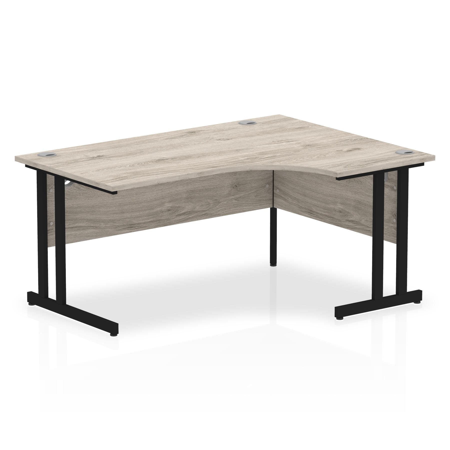 Dynamic Impulse W1600 x D800/1200 x H730mm Right Hand Crescent Desk With Cable Management Ports Cantilever Leg Grey Oak Finish Black Frame - MI003360 DD