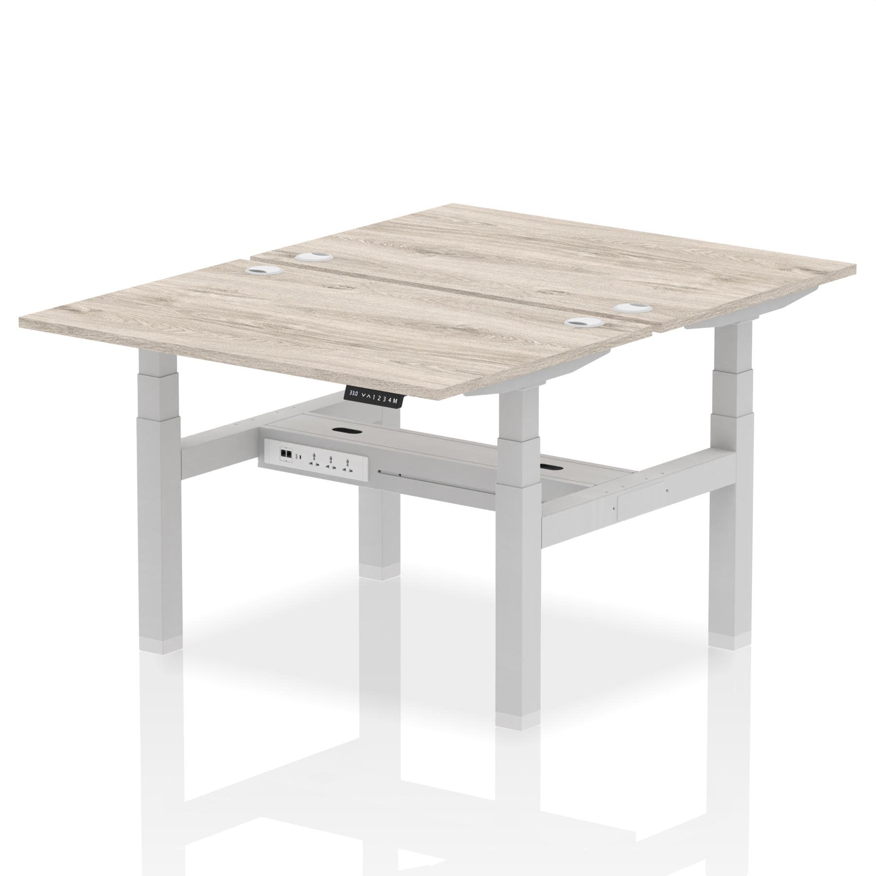 Dynamic Air Back-to-Back W1200 x D800mm Height Adjustable Sit Stand 2 Person Bench Desk With Cable Ports Grey Oak Finish Silver Frame - HA01652 DD