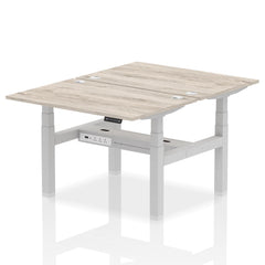 Dynamic Air Back-to-Back W1200 x D800mm Height Adjustable Sit Stand 2 Person Bench Desk With Cable Ports Grey Oak Finish Silver Frame - HA01652 DD