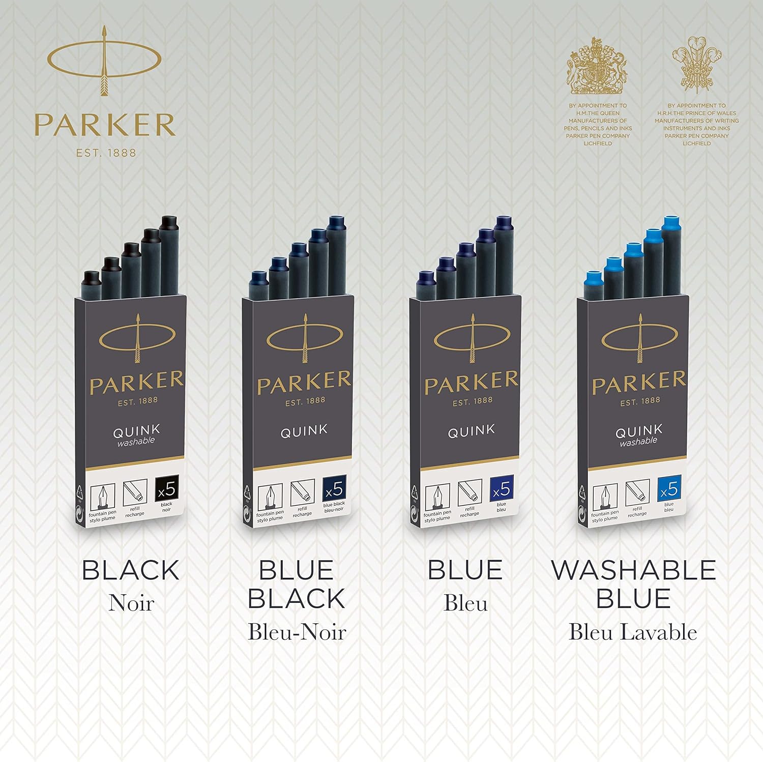 Parker Fountain Pen Ink Refill Cartridges | Long | Blue QUINK Ink | 5 Count