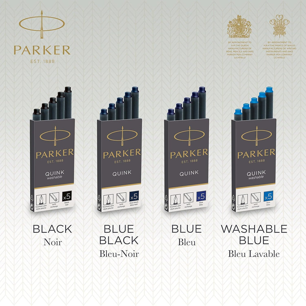 Parker Fountain Pen Ink Refill Cartridges | Long | Blue QUINK Ink | 5 Count