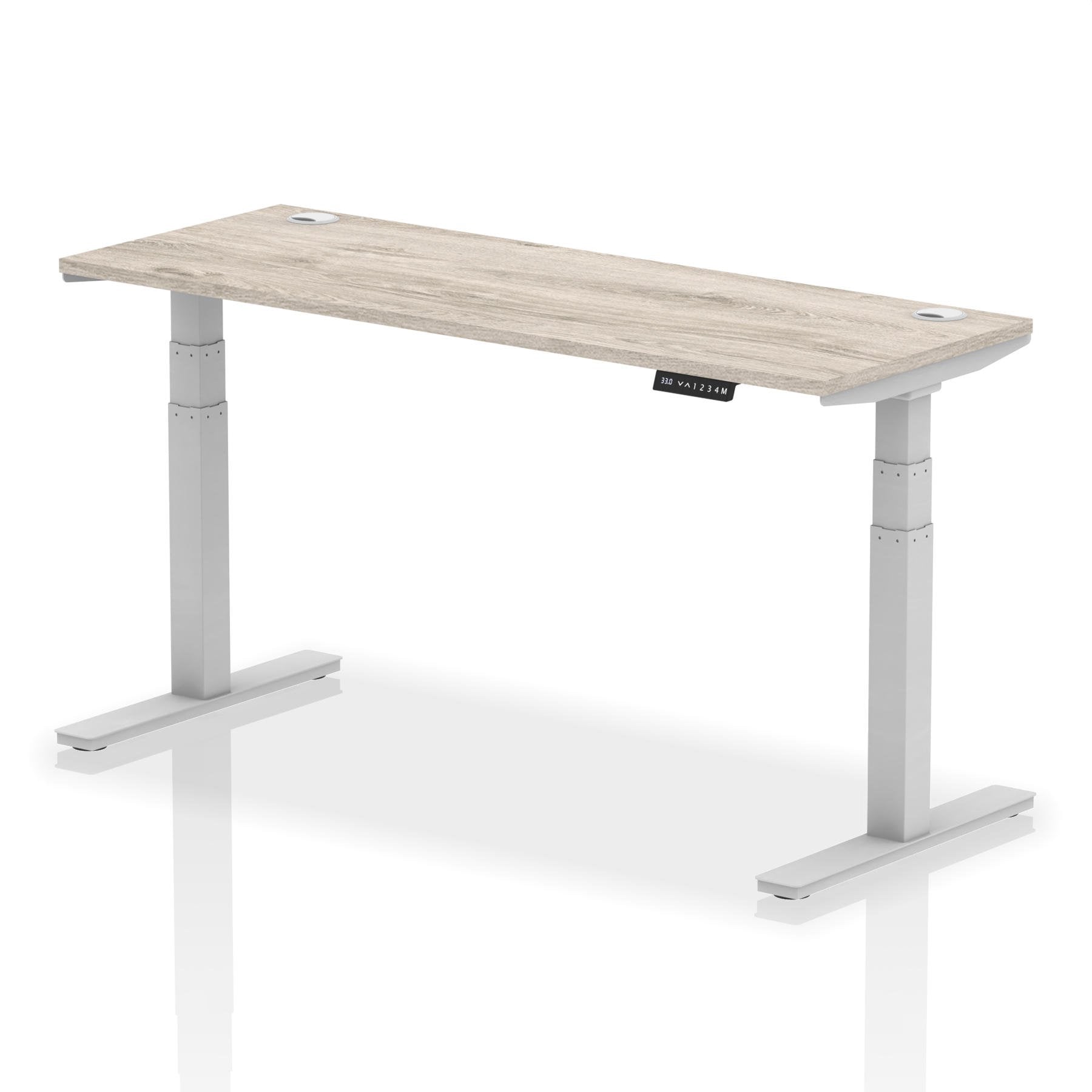 Dynamic Air 1600 x 600mm Height Adjustable Desk Grey Oak Top Cable Ports Silver Leg HA01179 DD