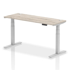 Dynamic Air 1600 x 600mm Height Adjustable Desk Grey Oak Top Cable Ports Silver Leg HA01179 DD