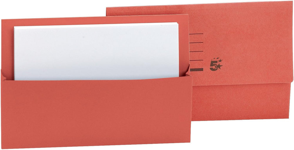 Red 5 Star office document wallet with half flap, 250gsm capacity, 32mm foolscap size for secure paper storage