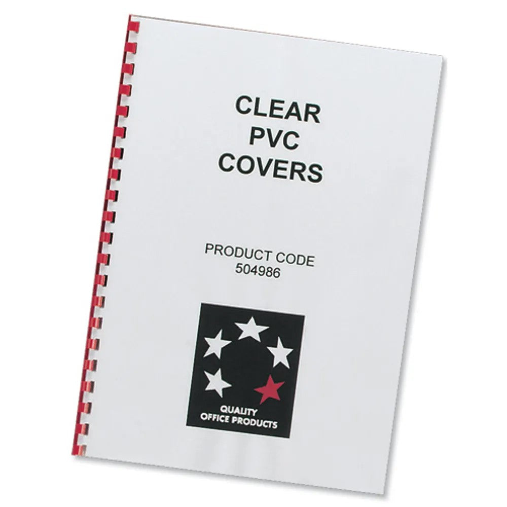 Pack of 100 5 Star PVC A4 clear comb binding covers, 150 micron thickness, for filing and office storage.