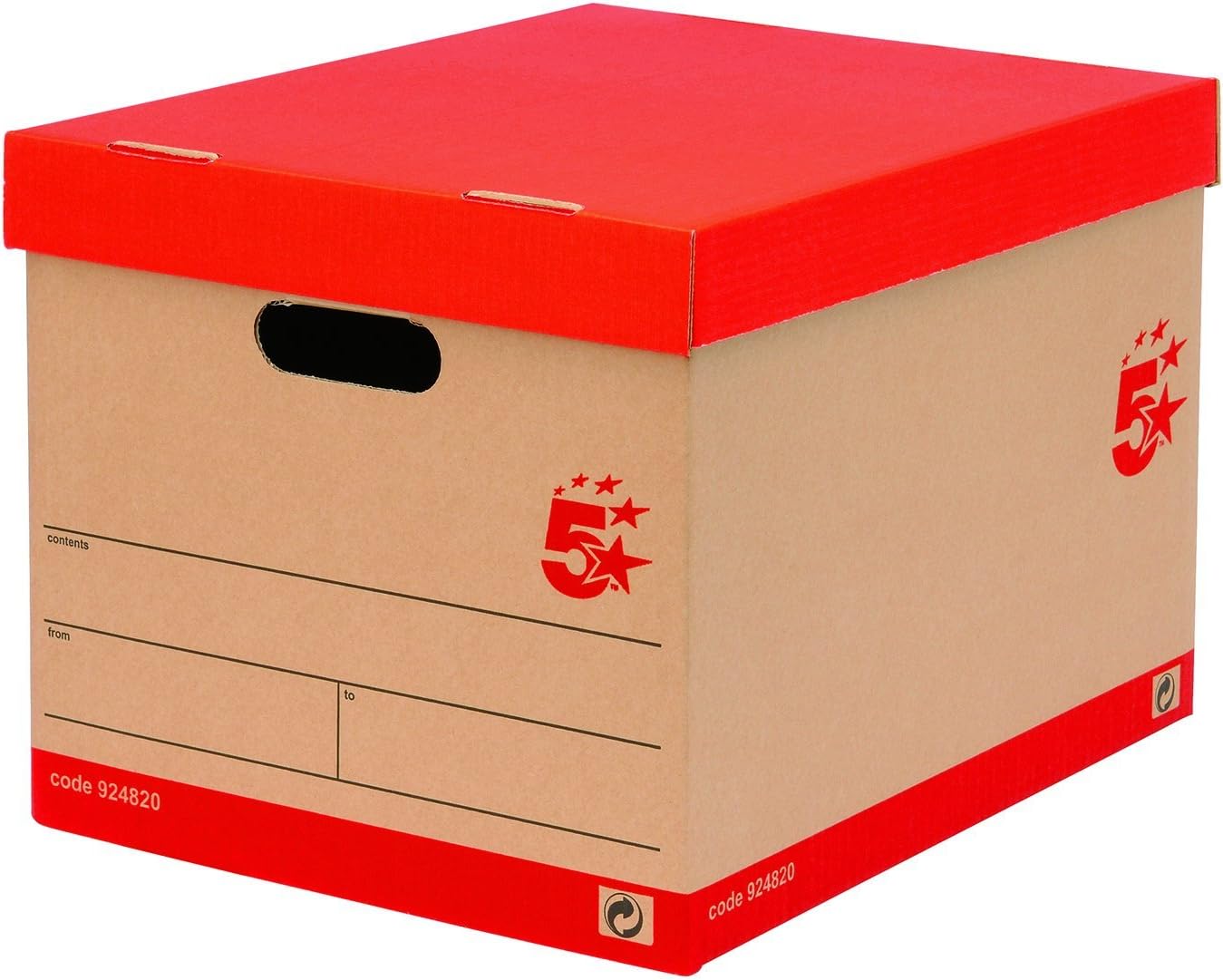 Set of 10 5 Star Office Storage Boxes with lids, self-assembly kraft paper with red and brown finish for stationery organization.