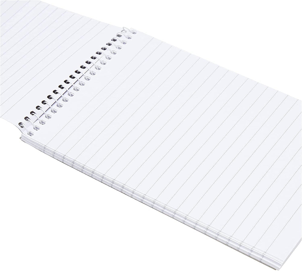 Wirebound 5 Star shorthand pad with ruled pages, 300 sheets, 127x200mm, red and white cover, ideal for note-taking and shorthand.