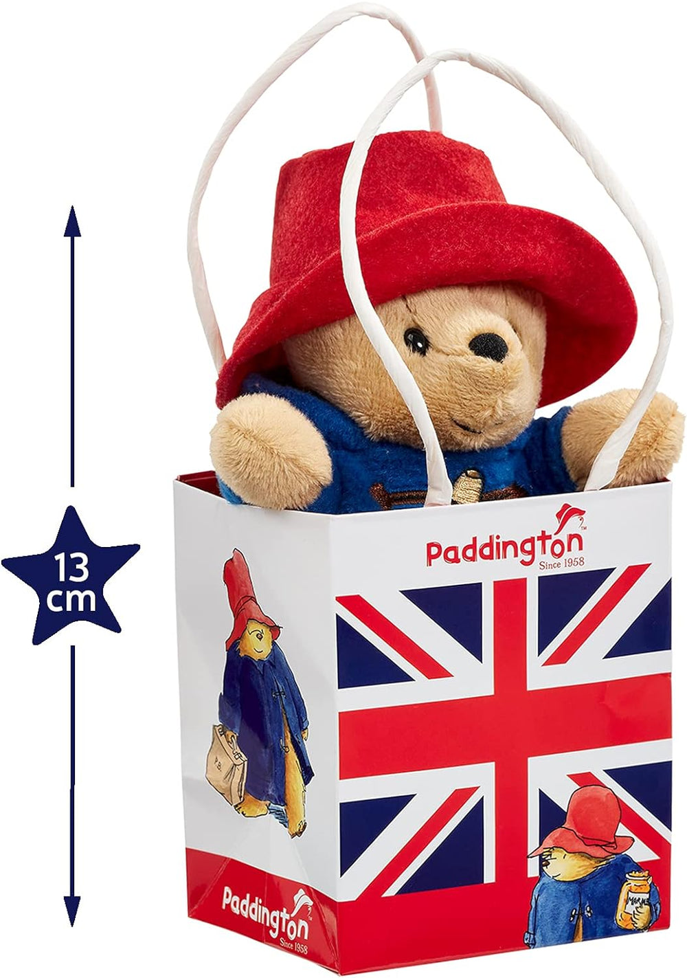 Classic Paddington Bear in Union Jack Bag Soft Toy