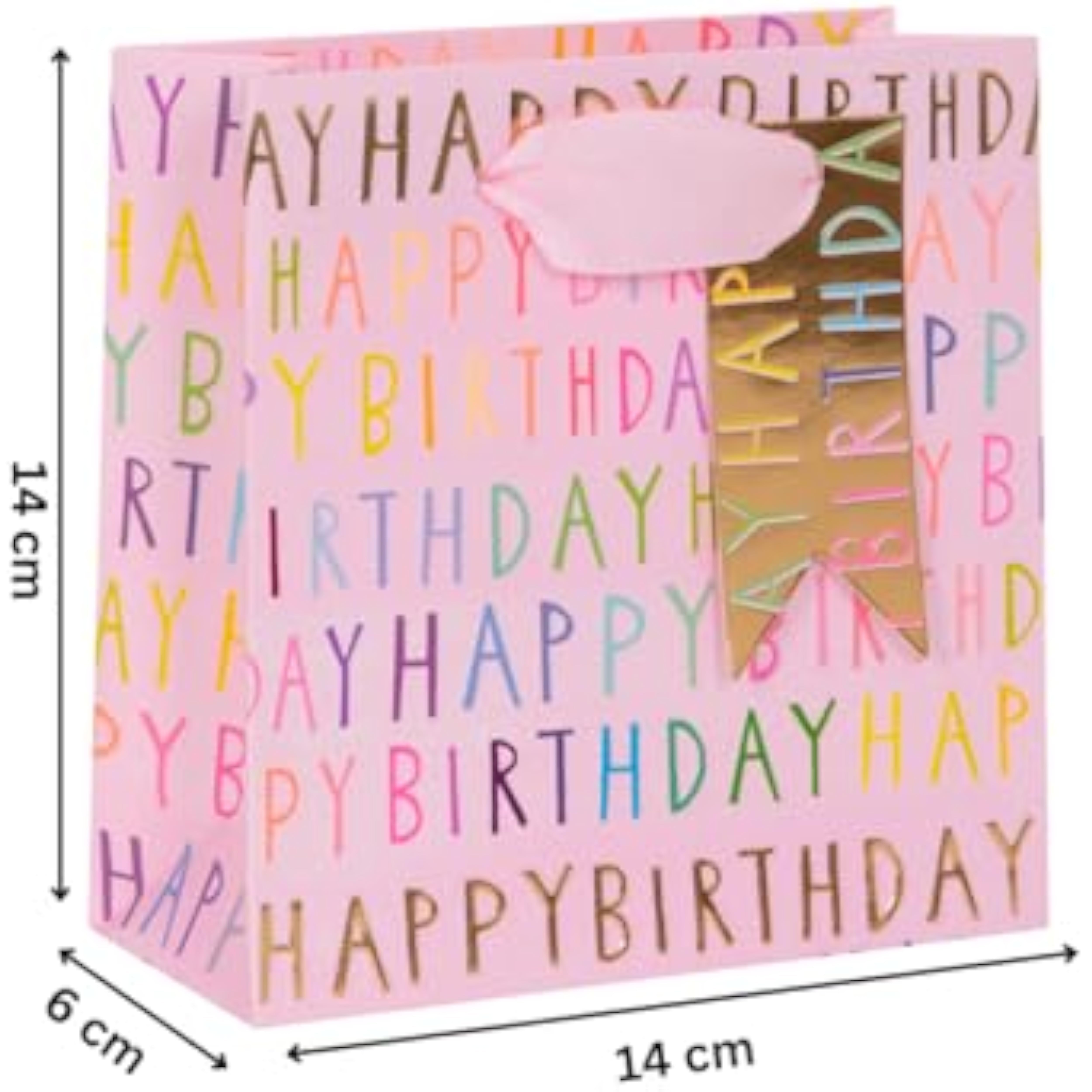 Glick Luxury Happy Birthday Pink Gift Bag - Small 140 x 140 x 60 mm. Beautiful Happy Birthday Gift Bag, Pink