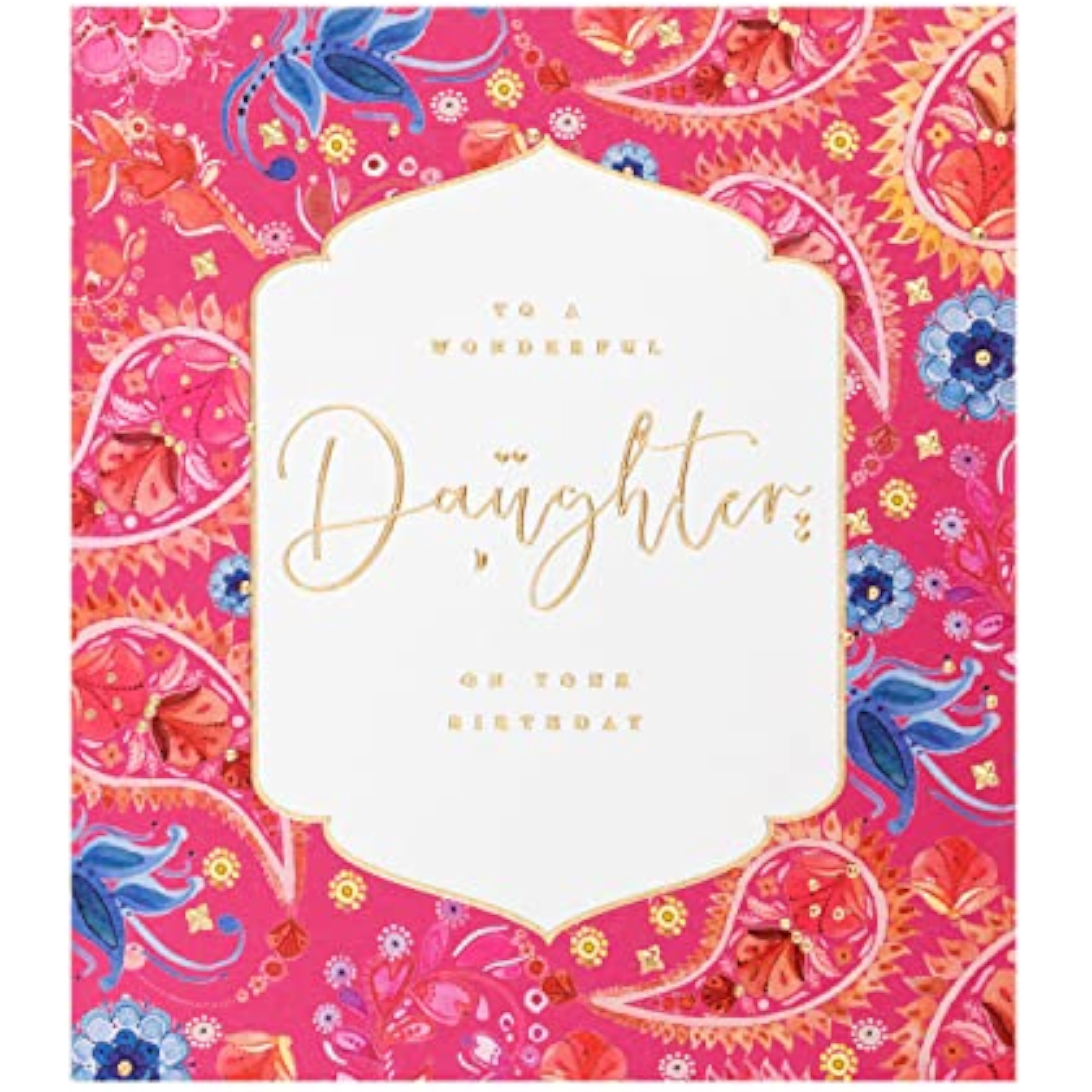 Beautiful Eastern Print Design With Scripted Lettering Daughter Birthday Card