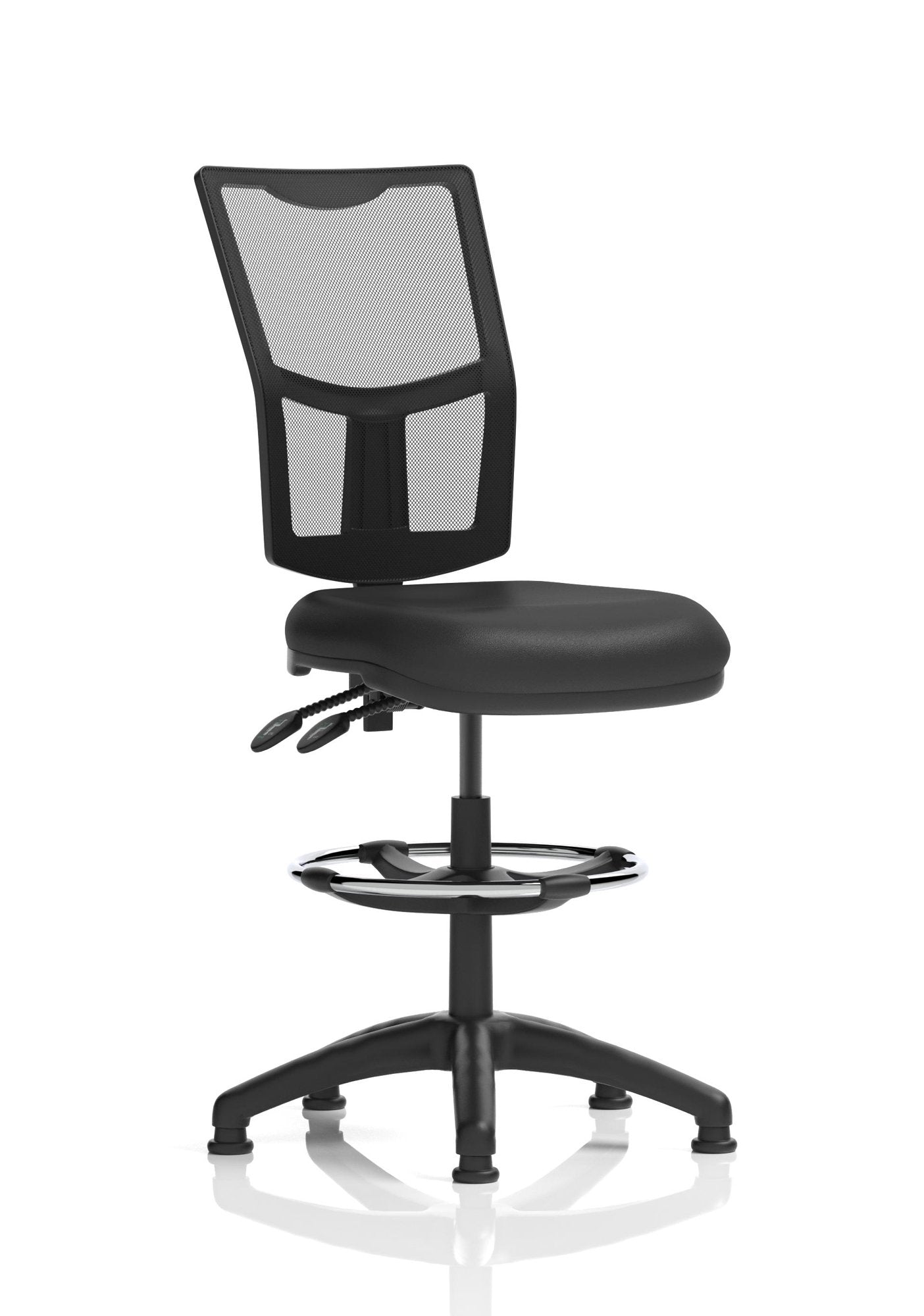 Dynamic Eclipse Plus II Medium Mesh Back & Soft Bonded Leather Seat Task Operator Office Chair No Arms & With Hi Rise Draughtsman Kit Black - KC0436 DD