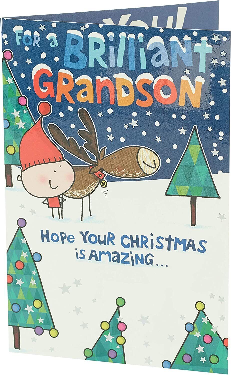 Reindeer Design Grandson Christmas Card