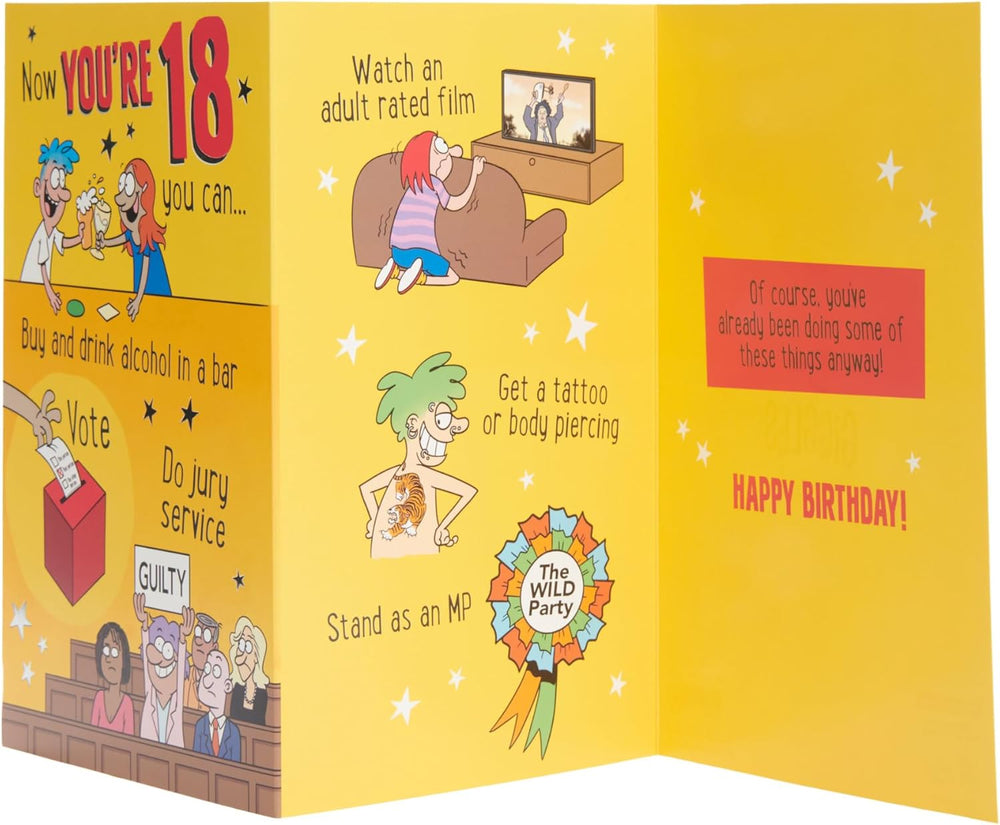 UK Greetings 18th Birthday Card for Him/Her/Friend - Witty Cartoon Design