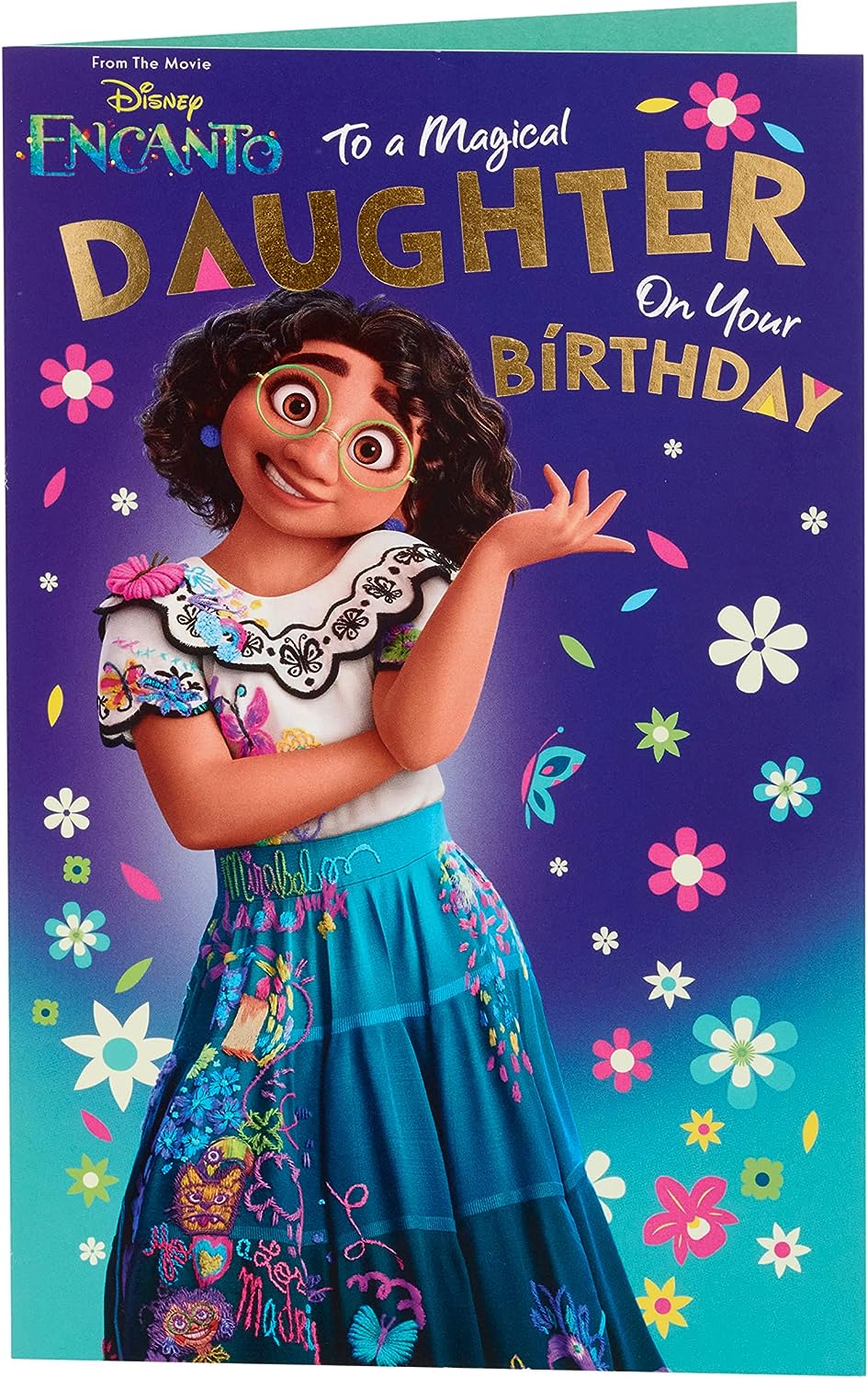 Disney Encanto Birthday Card For Daughter With Envelope - Children's Design With Mirabel And Colourful Floral Pattern, 746747-0-1