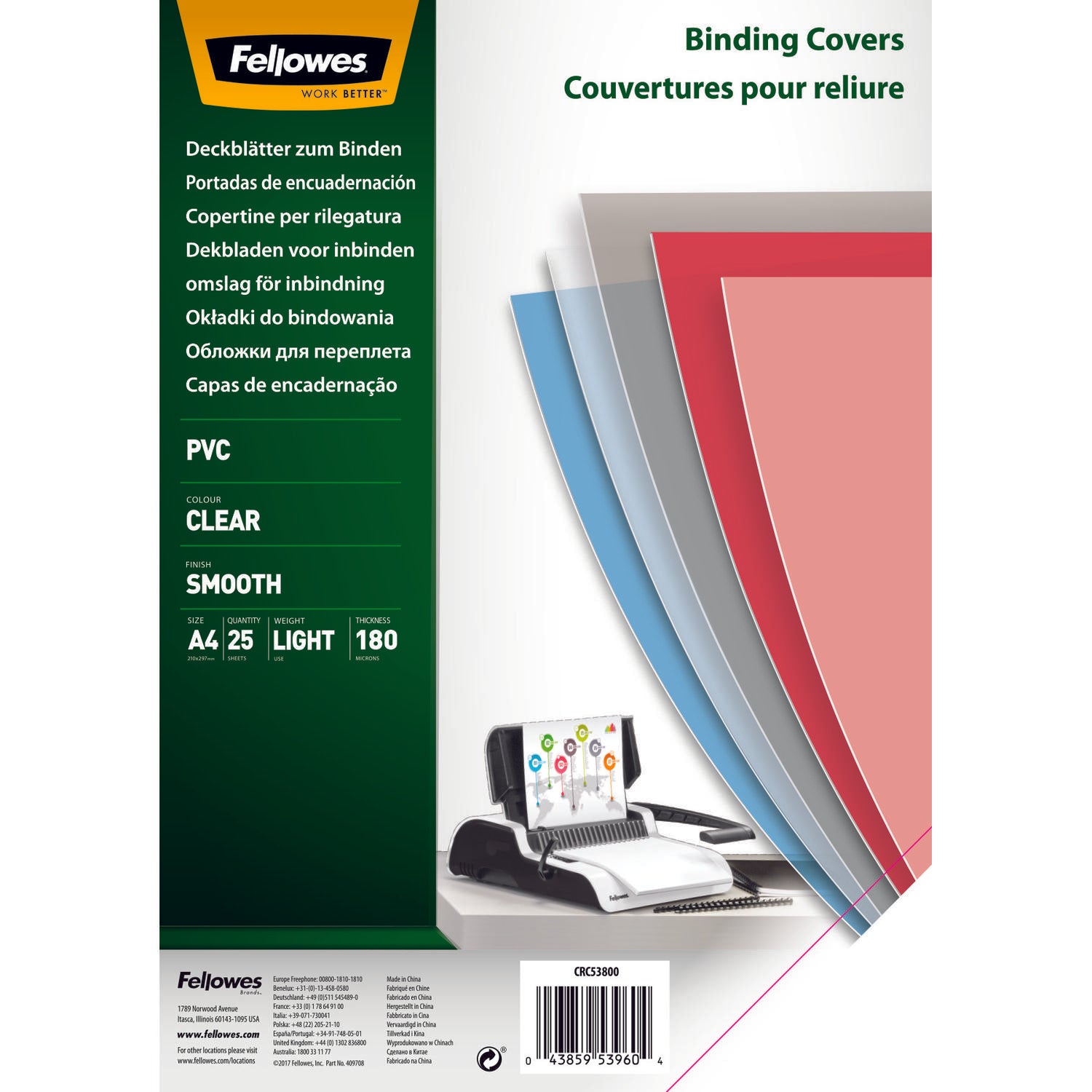 Fellowes Binding Cover PVC A4 180 Micron Clear (Pack 25) 5380001