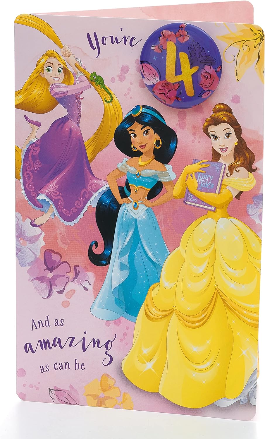 Disney 4th Birthday Card Princess Design With Rapunzel, Jasmine & Belle