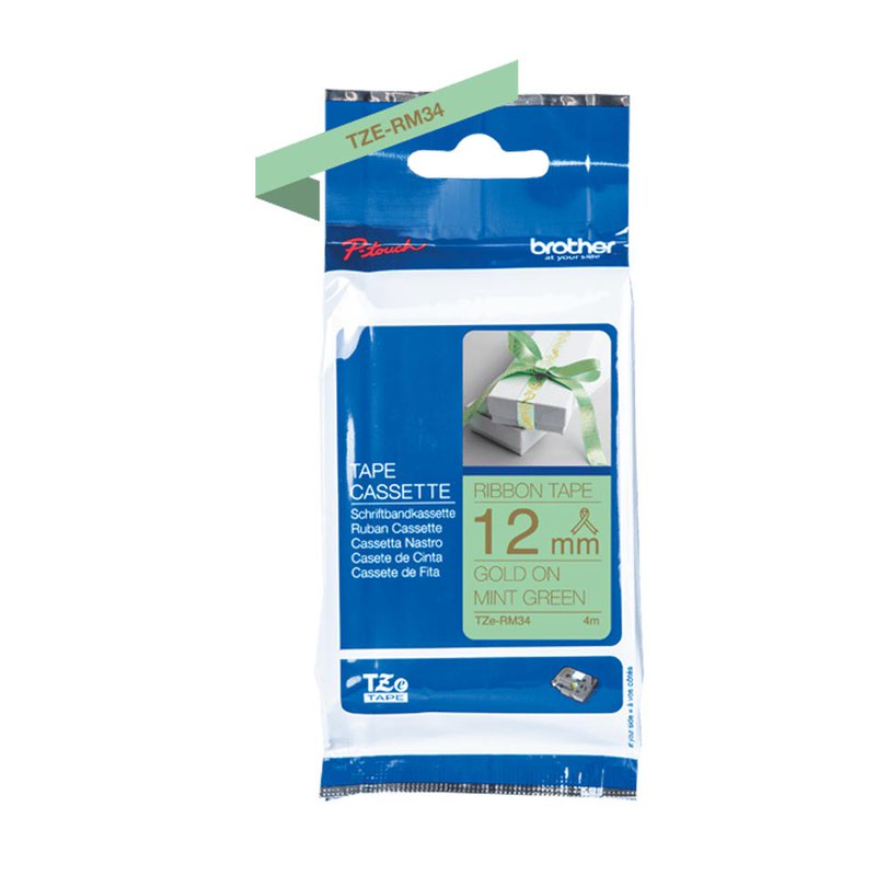 Brother Gold On Mint Green Printer Ribbon 12mm x 4m - TZERM34