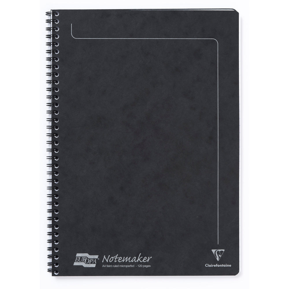 Clairefontaine Europa Notemaker A4 Wirebound Pressboard Cover Notebook Ruled 120 Pages Black (Pack 10) - 4862