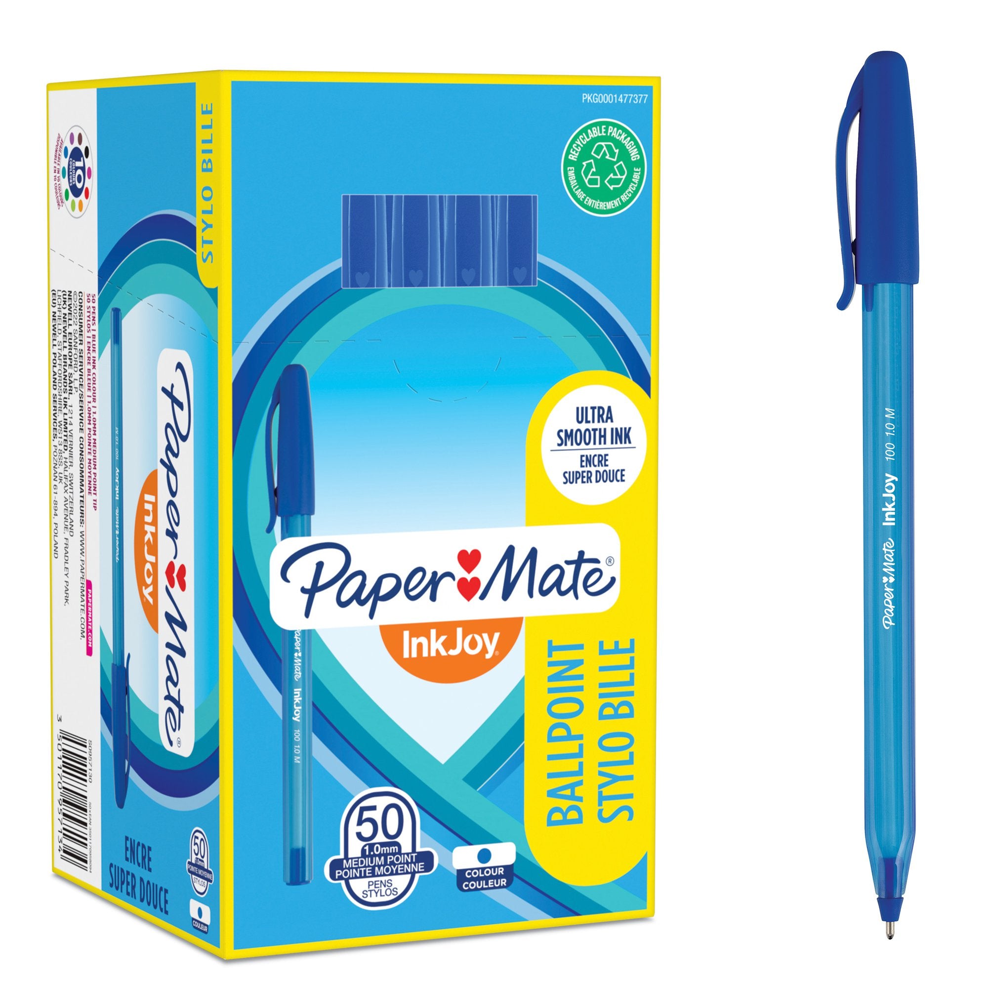 Paper Mate InkJoy 100 Ballpoint Pen 1.0mm Tip 0.7mm Line Blue (Pack 50) - S0957130
