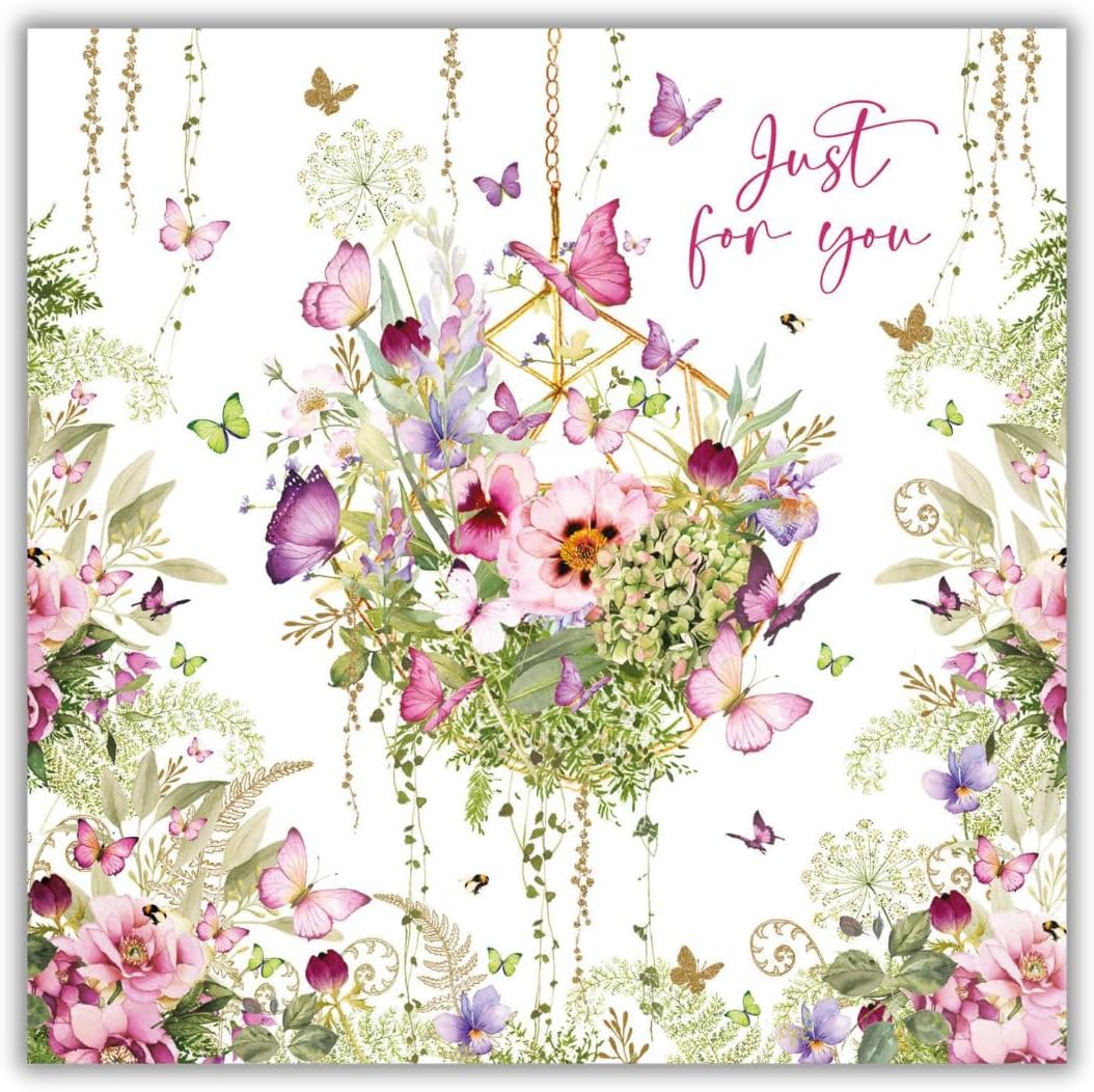 Female Birthday Card - General Card for Women - Butterflies and Flower Terrarium with Embossed Foil Finish - Eco-Friendly and Recyclable