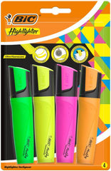 Bic Highlighter Pen with Clip Chisel Tip 1.7-4.8mm Assorted Colours (Pack 4) - 943652