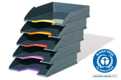 Durable VARICOLOR ECO Letter Trays A4 80% Recycled Plastic Stackable Trays with Coloured Grips (Pack 5) - 770557