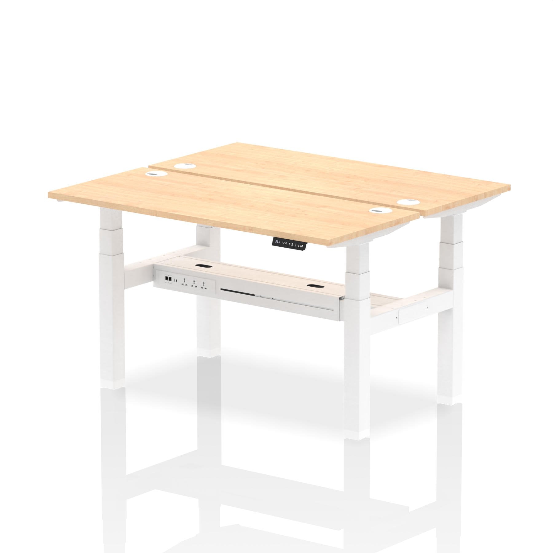 Dynamic Air Back-to-Back W1400 x D600mm Height Adjustable Sit Stand 2 Person Bench Desk With Cable Ports Maple Finish White Frame - HA01870 DD