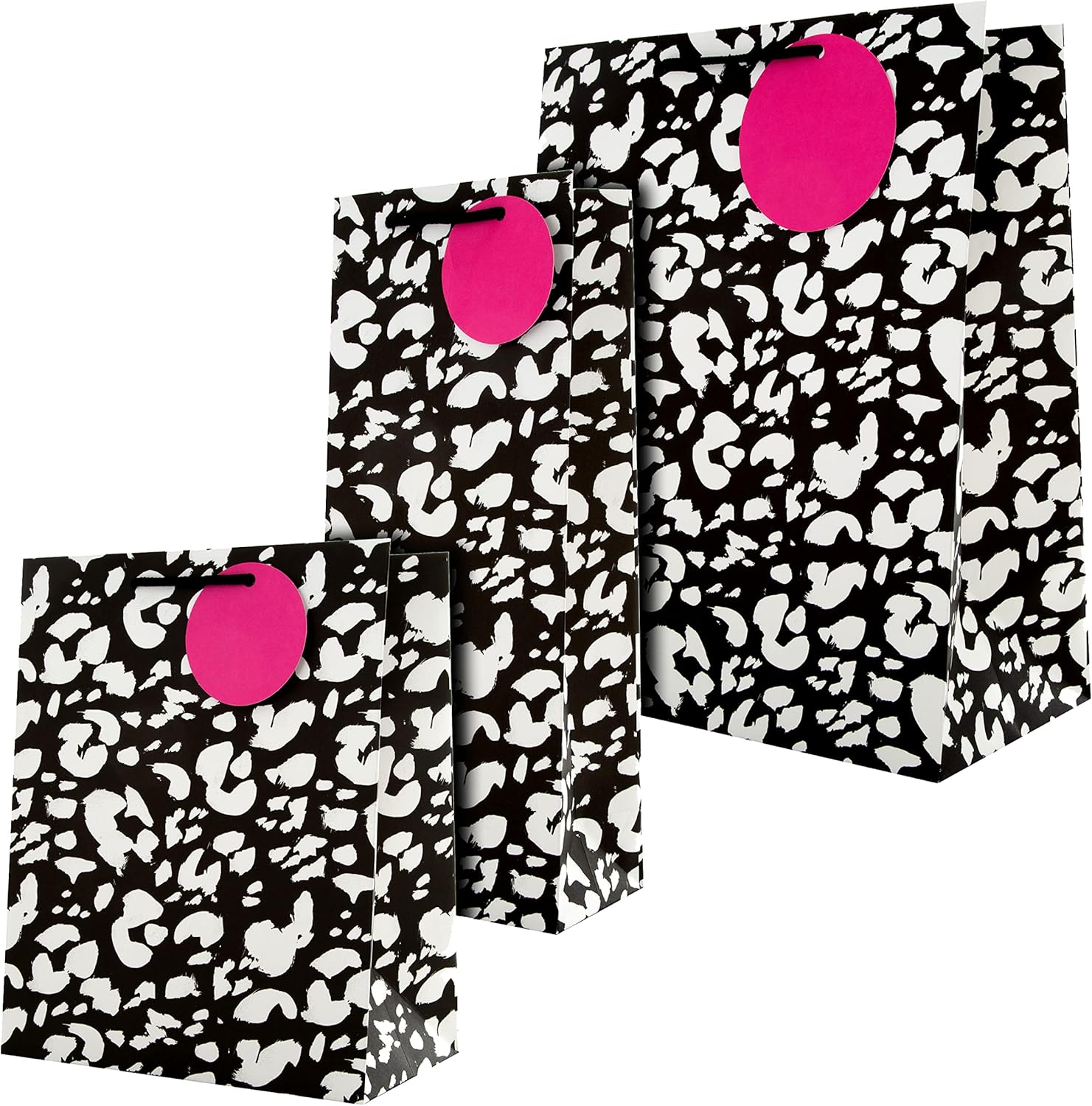 Hallmark Multi Occasion Gift and Bottle Bags Bundle - 1 Large and 1 Medium Gift Bag, with 1 Bottle Bag in 1 Contemporary Leopard Print Design