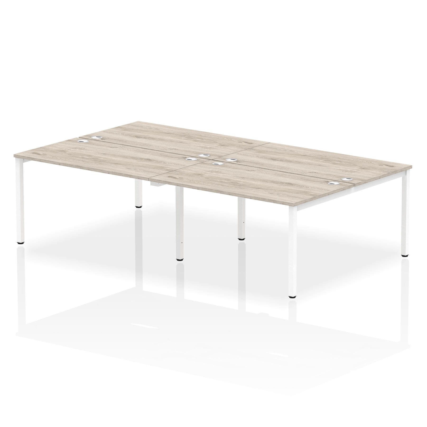 Impulse Back-to-Back 4 Person Bench Desk W1400 x D1600 x H730mm With Cable Ports Grey Oak Finish White Frame - IB00155 DD